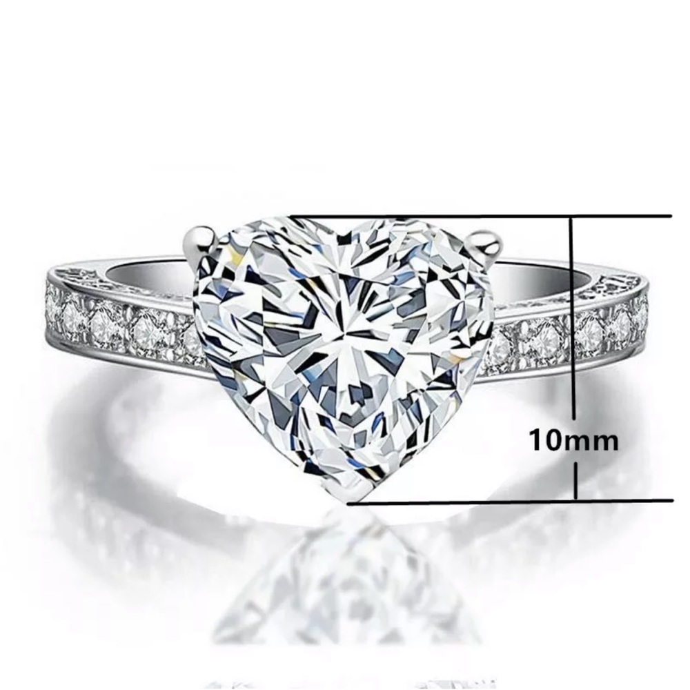 Heart Women 925 Silver Rings White Sapphire Rings - Picture 4 of 4
